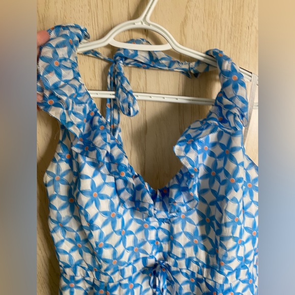 Lilly Pulitzer Dexter Dress Blue Starfruit Ruffle Halter Silk Blend Size 14 Read - Picture 3 of 15